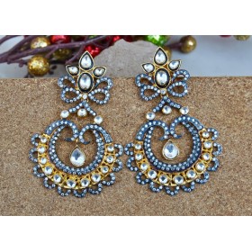 Two Tone Sterling Silver Kundan Earrings